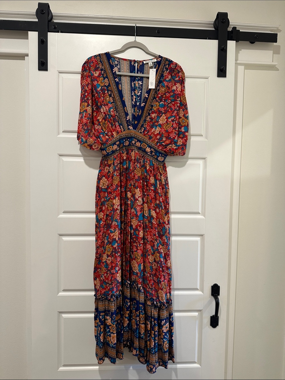 Boho Floral V-Neck Maxi Dress in Red from Baltic Born